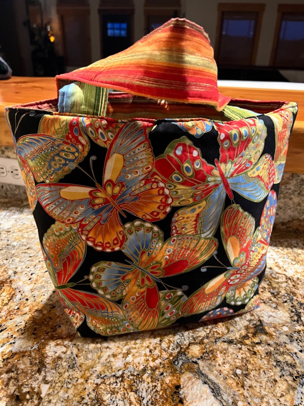 Colorful Butterfly Tote Bag with Striped Lining